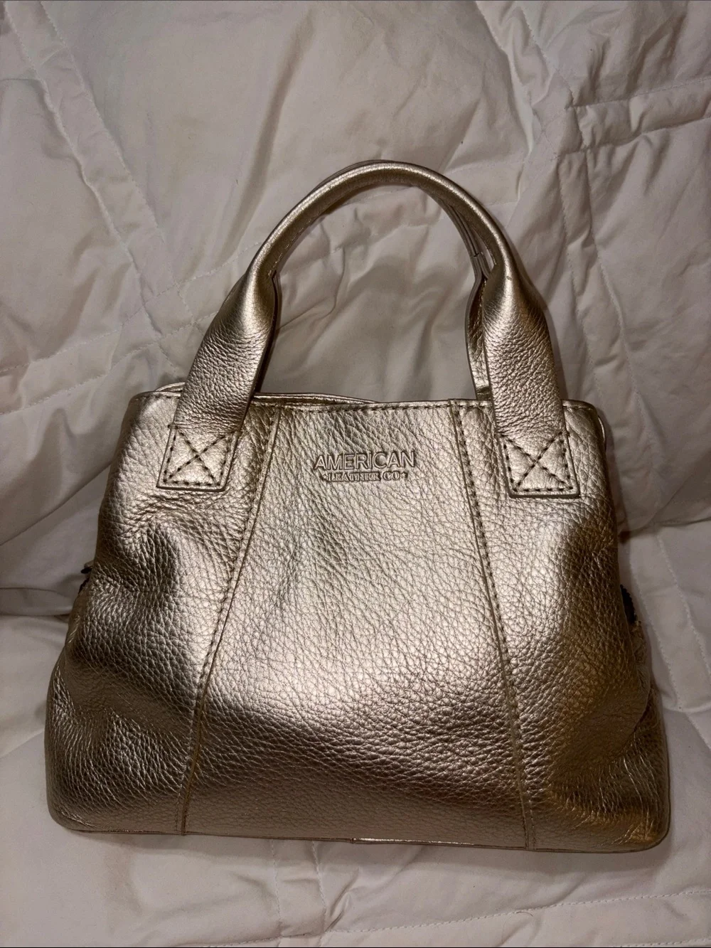 American Leather Co. Ada Triple Entry Leather Satchel metallic champagne color